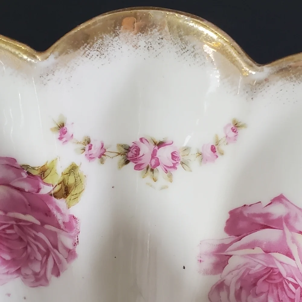 Kuna Steinmann Bridal Rose Footed Pedestal Bowl Gold Trim Germany Vintage